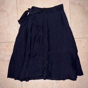 Ann Taylor Navy blue linen A-Line Tie-Waist Midi Skirt